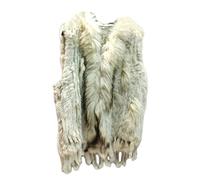 KAISHIN Chalecos de piel de conejo de punto real a la moda para mujer Chalecos de cuello de piel de mapache informales de todo fósforo (Beige, ES 42-44 Talla)