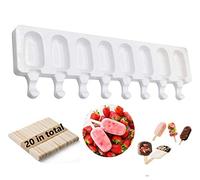 Kaishuai - Molde para helados (8 celdas, jugo congelado, silicona, popsicle Maker, molde para chupete helado, mini molde de hielo, 20 palitos de madera (BQL-01)