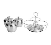 kaisudiAP Recipiente para condimentos de acero inoxidable, recipiente para sal y azúcar con estante de almacenamiento giratorio, tapa, cuchara