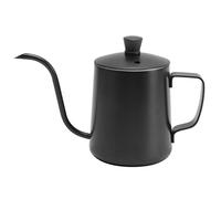 kaisudiAP Vierta sobre la tetera de café Caño largo y estrecho Cuello de cisne de acero inoxidable 304 Vierta sobre la tetera de café con goteo manual (350ML Negro con Tapa)