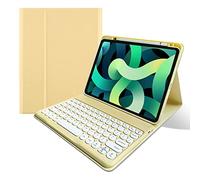 kaitesi Funda con teclado para iPad Air de 11 pulgadas M2/iPad Air de 5ª 4ª generación de 11.9 pulgadas, iPad Pro de 11 pulgadas, 4ª 2ª/3ª generación, funda desmontable con teclado redondo (amarillo)