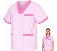 KAIXUAN - Casaca Sanitaria Raya Unisex DE Manga Corta - Uniforme MÉDICO ESTÉTICA HOSTELERÍA - Camiseta Pijama Cuello Pico Bicolor - Serie T817 (Rosa -9, L)