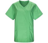 KAIXUAN - CASACA SANITARIA SEÑORA CUELLO PICO CON VICO EN CONTRASTE EN CUELLO PECHO Y ABDOMEN - UNIFORME MÉDICO ENFERMERA DENTISTA ESTÉTICA LIMPIEZA HOSTELERÍA - SERIE Q8119 (Verde manzana -18, XL)