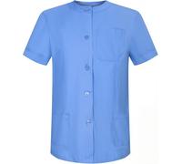 KAIXUAN - Casaca Sanitaria SEÑORA Cuello Redondo DE Manga RANGLAN Corta - Chaqueta Pijama con Cierre Central DE Botones AL Tono - Serie 831 (FR/ES, Letras, M, L, Regular, Regular, Azul Celeste -4)