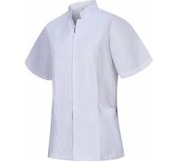 KAIXUAN - CASACA SANITARIA SEÑORA DE MÉDICA ENFERMERA DENTISTA ESTÉTICA - UNIFORME LABORAL LIMPIEZA HOSTELERÍA MANGA CORTA CON CREMALLERA - SERIE 829 (Blanco -2, XS)