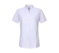 KAIXUAN - CASACA SANITARIA SEÑORA DE MÉDICA ENFERMERA DENTISTA ESTÉTICA - UNIFORME LABORAL LIMPIEZA HOSTELERÍA MANGA CORTA CON CREMALLERA - SERIE 829 (Blanco -2, S)