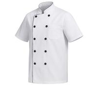 KAIXUAN - CHAQUETA COCINERO HOMBRE - CHAQUETILLAS DE CHEF CON BOTONES REFORMADO - CHAQUETILLAS DE COCINA HOSTELERÍA MANGA CORTA - SERIE 8421B (Blanco -2, XXXL)
