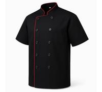 KAIXUAN - CHAQUETA COCINERO HOMBRE - CHAQUETILLAS DE CHEF CON BOTONES REFORMADO - CHAQUETILLAS DE COCINA HOSTELERÍA MANGA CORTA - SERIE 8421B (Negro -1, L)