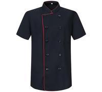 KAIXUAN - CHAQUETA COCINERO HOMBRE - CHAQUETILLAS DE CHEF CON BOTONES REFORMADO - CHAQUETILLAS DE COCINA HOSTELERÍA MANGA CORTA - SERIE 8421B (Negro -1, M)
