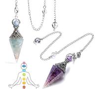 KAIYAYA 2 piezas de péndulo amatista cristallo Edelstein Pendel Kristall Harz Pendel Ornario con Kette für Wahrsagen Hexerei Zeremonie Meditation Balancing (Lila+Blau)