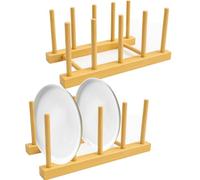 kaiyaya 2 Piezas Soporte para Platos, Organizador Plato de Bambú Scurreplatos de Madera, Estante de Goteo, Soporte de Plato para Platos, Tazas, CD, Copa de Vino, Reservar