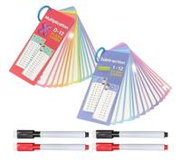 KAIYAYA 30 tarjetas educativas de matemáticas para niños con 4 bolígrafos borrables, 1-12 resta y multiplicación, se pueden limpiar en seco, 1 x 1, tarjetas de aprendizaje, aprendizaje de computación