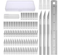 KAIYAYA Juego de 95 piezas de bisturí, incluye 3 cuchillos para manualidades, 90 hojas de bisturí, caja de plástico y regla de acero inoxidable, escalpelo, cuchillo para tallar