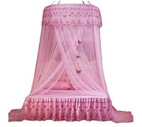 Kaiyei Mosquitera Cama Universal Dosel Cordón para Cama Doble, Individual, Cunas, Princesa Redonda con Gancho Adhesivo Decoración Mariposa Dormitorio Palacio Estilo Europeo Rosa 120cm × 200cm