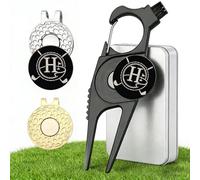 KAIYOCA Herramienta de reparación de divot de golf con 2 marcadores de bola de letras personalizados y 2 clips magnéticos para sombrero, 7 en 1: soporte de palo/cepillo/limpiador de ranuras/abridor de