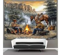kaiyun 130cmx150cm Tapiz Escena de vaqueros del oeste Tapices Estilo de aventura rústica al aire libre Impresión 3D Decoraciones Para El Hogar Colgar En La Pared