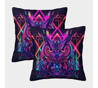 kaiyun 2 Paquetes 40x40cm.Búho Cornudo Funda De Almohada Cuadrada Decoración del Hogar Colores neón con Cremallera Invisible para Sofá,Coche Y Dormitorio