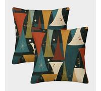 kaiyun 2 Paquetes 40x40cm.Mid-Century Modern Patterns Funda De Almohada Cuadrada Decoración del Hogar Colores Retro de la era atómica con Cremallera Invisible para Sofá,Coche Y Dormitorio