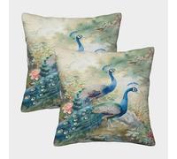 kaiyun 2 Paquetes 40x40cm.Pavo reals Funda De Almohada Cuadrada Decoración del Hogar Pintura China con Cremallera Invisible para Sofá,Coche Y Dormitorio