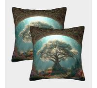 kaiyun 2 Paquetes 40x40cm.The Árbol de la Vida Is Surrounded by Bosque Funda De Almohada Cuadrada Decoración del Hogar con Cremallera Invisible para Sofá,Coche Y Dormitorio