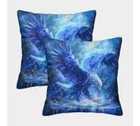 kaiyun 2 Paquetes 50x50cm.Águila Jinete Azul, Cristal, Agua Funda De Almohada Cuadrada Decoración del Hogar con Cremallera Invisible para Sofá,Coche Y Dormitorio