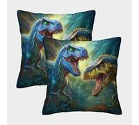 kaiyun 2 Paquetes 50x50cm.Batalla de Dinosaurios Funda De Almohada Cuadrada Decoración del Hogar Escena Prehistórica de Fantasía con Cremallera Invisible para Sofá,Coche Y Dormitorio