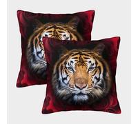 kaiyun 2 Paquetes 50x50cm.Cara de Tigre Funda De Almohada Cuadrada Decoración del Hogar Retrato de Animal Salvaje con Cremallera Invisible para Sofá,Coche Y Dormitorio