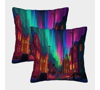 kaiyun 2 Paquetes 50x50cm.Ciudad Color Arco Iris Funda De Almohada Cuadrada Decoración del Hogar Calles nórdicas con Cremallera Invisible para Sofá,Coche Y Dormitorio