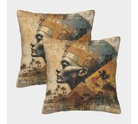 kaiyun 2 Paquetes 50x50cm.Reina egipcia, pirámides Frente a Palmeras al Atardecer Funda De Almohada Cuadrada Decoración del Hogar con Cremallera Invisible para Sofá,Coche Y Dormitorio