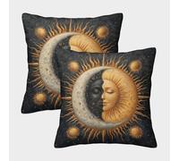 kaiyun 2 Paquetes 50x50cm.Sol y Luna, Equilibrio e Influencia de la Vida Funda De Almohada Cuadrada Decoración del Hogar con Cremallera Invisible para Sofá,Coche Y Dormitorio