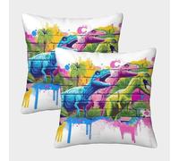kaiyun 3D Dinosaurio Breaking Through The Wall Funda De Cojín De Almohada Cuadrada para Sofá 50x50cm 2 Paquetes con Cremallera