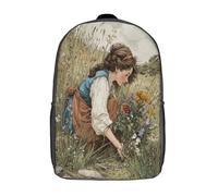 kaiyun A 19th-century Girl Picking A Bouquet of Wildflowers in A Meadow Mochilas Escolares Niña Niño Backpack Juveniles Adolescentes Bolsas Multi-bolsillo 17inch