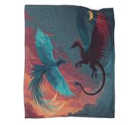 kaiyun A Blue-Green Phoenix and A Black-Red DragónFly Together Blanket Sofa Throw 3D Impreso Es Suave Y Cómodo Al Tacto,Adecuado para Que Toda La Familia Se Mantenga Abrigada 40x50inch(100x130cm)
