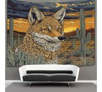 kaiyun A Coyote in The Desierto Algodon Sheets Curtains Tapices,Cactus Decoración De Pared Tapiz,para Dormitorio, Salón, Casa 100cmx150cm