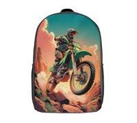 kaiyun A Green Off-road Motorcycle Speeds Across Rocky Terrain Mochila | | Bolsa Escolar Unisex Para Niños Pequeños 17inch
