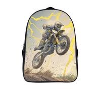 kaiyun A Man Riding An Off-road Motorcycle Jumps in The Air Bolsas Niños Con Diseño Transpirable Y Cremallera Mochila Escolar Estudiantes Adolescentes Chicos Chicas 39x29x16cm