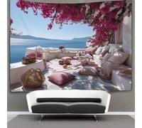 kaiyun A Santorini-style Terrace Overlooking The Azure Sea Decoraciones Tapiz Impresión 3D Manta De Pared Póster Ideal Como Decoración De Habitación, Salón Y Dormitorio 150cmx200cm