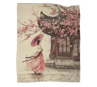 kaiyun A Woman Holding An Umbrella Under A Flor de Cerezo Tree Manta, Ropa Cama Suave Y Liviana para Todas Las Estaciones Picnics,Viajes,decoración del Hogar 70x80inch(180x200cm)