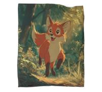 kaiyun Al Amanecer, un pequeño Zorro de Pelaje Rojo Intenso corrió Felizmente Ropa Cama Suave con Estampado 3D Manta Adecuada para Sala De Estar,Dormitorio,sofá,cálido Y Cómodo 50x60inch(127x152cm)