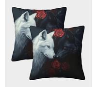 kaiyun Amor de Lobo Blanco Cojín Almohada 3D Arte romántico con Lobos Oscuros Suave Al Tacto,sofá Silla Muebles para El Hogar 50x50cm 2 Paquetes