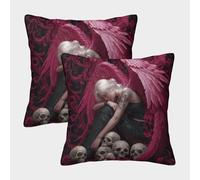 kaiyun Ángel con alas Rosas Cojín Almohada 3D Gothic Estilo de Arte fantástico Suave Al Tacto,sofá Silla Muebles para El Hogar 45x45cm 2 Paquetes