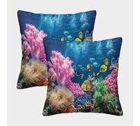 kaiyun Arrecife de Coral Tropical Fundas Cojines Decorativa Juego De 2 Pez Tropical Funda De Almohada Poliéster Cuadradas Un Detalle Romántico para La Persona Que Amas 40x40cm