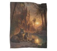 kaiyun As The El Sol Sets, A Pack of Wolves Lies Beside A Desert Oasis Manta Estampada,para Acampar Al Aire Libre Colcha Patchwork Ligera para Sofá Cama 50x60inch(127x152cm)
