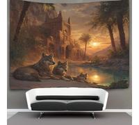 kaiyun As The Sol Sets, A Pack of Wolves Lies Beside A Desert Oasis Tapiz Para Colgar En La Pared, Tapices Decoración Para Sala De Estar Dormitorio 100cmx150cm