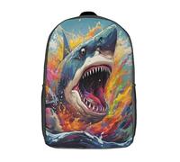 kaiyun Ataque de tiburón Estilo de arte digital,mochilas De Viaje Impresas En 3D, Ligero Y Transpirable Bolsa De Escuela Escolar Para Niños 17inch