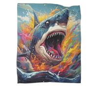 kaiyun Ataque de tiburón Manta Y Transpirable Suave Estampada para Acampar Al Aire Libre Estilo de Arte Digital Colcha para Dormitorio De Las Cuatro Estaciones 60x80inch(150x200cm)