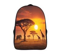 kaiyun Atardecer naranja Mochilas Para Chicos Y Chicas Elefantes, Jirafas y Acacias Adolescentes Bolsa De Escuela 16 inch Gran Capacidad Con Hebilla De Ajust