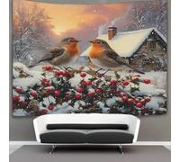 kaiyun Aves invernales Tapiz Escenas navideñas Decoración Del Hogar Impresión HD Para Sala De Estar,dormitorio 130cmx150cm