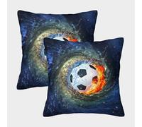 kaiyun Balón de fútbol con Fuego Funda De Cojín Cuadrada 40x40cm 2 Paquetes Arte Espacial de fantasía con Cremallera Decorativa Invisible para Muebles