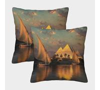 kaiyun Barcas de papiro en el río Nilo y pirámides del Antiguo Egipto Cojín Almohada 3D Suave Al Tacto,sofá Silla Muebles para El Hogar 45x45cm 2 Paquetes